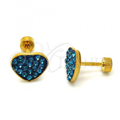 Stainless Steel Stud Earring, Heart Design, with Blue Topaz Crystal, Polished, Golden Finish, 02.271.0022.6