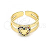 Oro Laminado Baby Ring, Gold Filled Style Heart and Butterfly Design, with Multicolor Micro Pave, Polished, Golden Finish, 01.233.0015.2 (One size fits all)