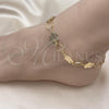 Oro Laminado Fancy Anklet, Gold Filled Style Flower Design, Diamond Cutting Finish, Golden Finish, 5.032.005.1.10
