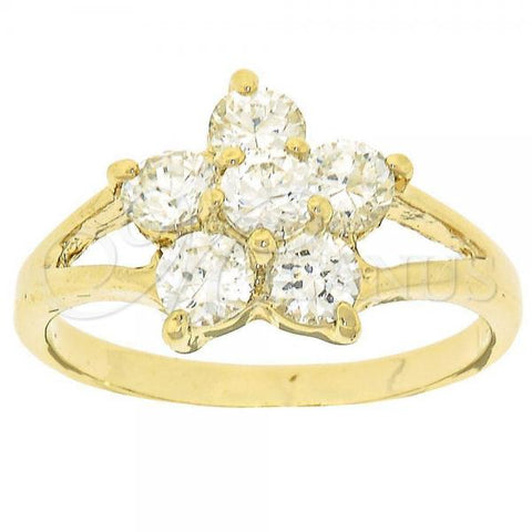 Oro Laminado Multi Stone Ring, Gold Filled Style Flower Design, with White Cubic Zirconia, Polished, Golden Finish, 5.167.007.09 (Size 9)