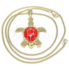 Oro Laminado Pendant Necklace, Gold Filled Style Turtle Design, Red Enamel Finish, Golden Finish, 04.380.0001.2.20