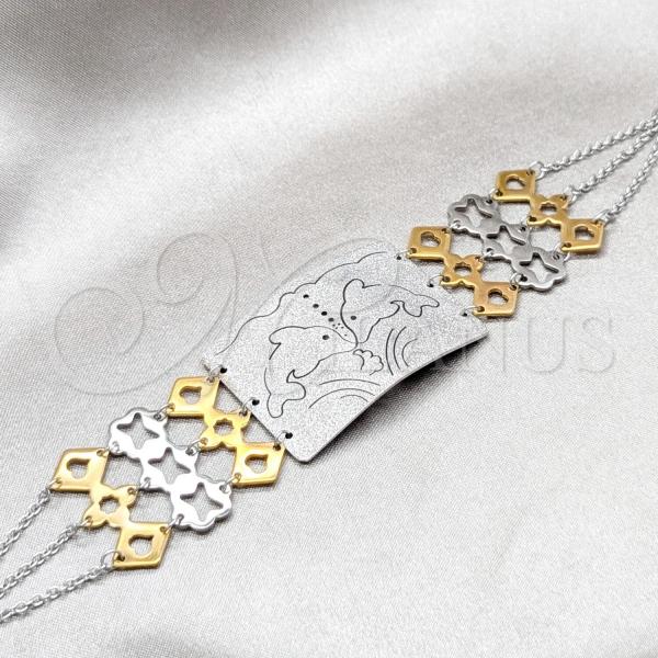 Stainless Steel Fancy Bracelet, Dolphin and Heart Design, Polished, Two Tone, 03.63.22986.07