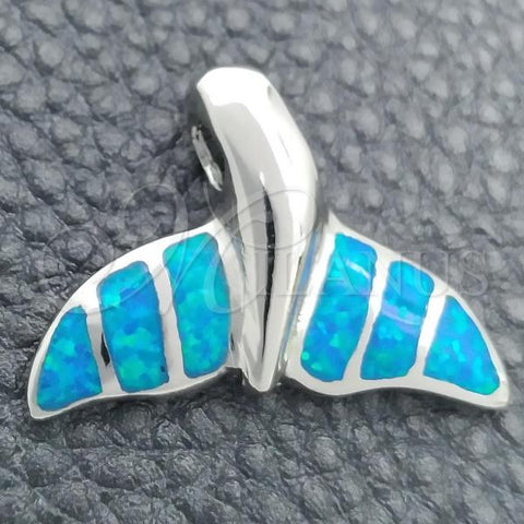 Sterling Silver Fancy Pendant, Fish Design, with Bermuda Blue Opal, Polished, Silver Finish, 05.391.0007