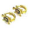 Oro Laminado Huggie Hoop, Gold Filled Style Turtle Design, with Black Cubic Zirconia, Polished, Golden Finish, 02.210.0459.3.12