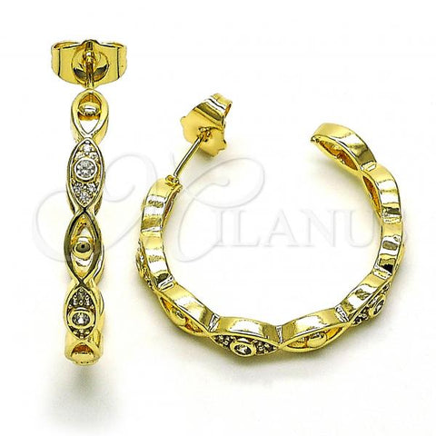 Oro Laminado Medium Hoop, Gold Filled Style Evil Eye Design, with White Micro Pave, Polished, Golden Finish, 02.210.0780.30