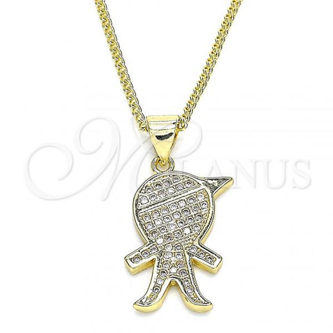 Oro Laminado Pendant Necklace, Gold Filled Style Little Boy Design, with White Micro Pave, Polished, Golden Finish, 04.195.0055.18