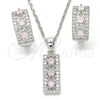 Rhodium Plated Earring and Pendant Adult Set, with Pink and White Cubic Zirconia, Polished, Rhodium Finish, 10.210.0058.10