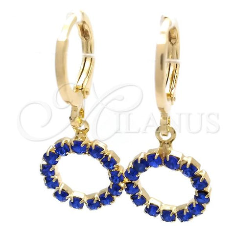 Oro Laminado Huggie Hoop, Gold Filled Style with Blue Topaz Cubic Zirconia, Polished, Golden Finish, 02.02.0495.2.15