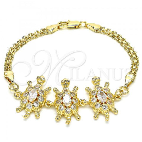 Oro Laminado Fancy Bracelet, Gold Filled Style Turtle Design, with White Cubic Zirconia, Polished, Golden Finish, 03.63.2134.07