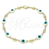 Oro Laminado Fancy Bracelet, Gold Filled Style Evil Eye Design, White Enamel Finish, Golden Finish, 03.213.0033.4.08