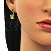 Oro Laminado Leverback Earring, Gold Filled Style with Yellow and White Crystal, Polished, Golden Finish, 5.125.020.6