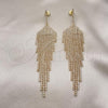 Oro Laminado Long Earring, Gold Filled Style with White Crystal, Polished, Golden Finish, 02.268.0106
