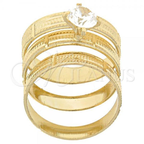 Oro Laminado Wedding Ring, Gold Filled Style Triple Design, with White Cubic Zirconia, Diamond Cutting Finish, Golden Finish, 5.164.001.06 (Size 6)