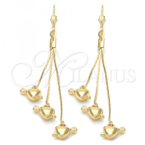 Oro Laminado Long Earring, Gold Filled Style Heart Design, Polished, Golden Finish, 5.112.005
