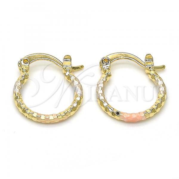 Oro Laminado Small Hoop, Gold Filled Style Diamond Cutting Finish, Tricolor, 02.96.0087.2.15