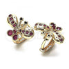 Oro Laminado Huggie Hoop, Gold Filled Style Butterfly Design, with Ruby Cubic Zirconia, Polished, Golden Finish, 02.26.0292.2.15