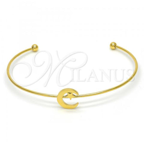 Stainless Steel Individual Bangle, Moon and Star Design, Polished, Golden Finish, 07.265.0015 (01 MM Thickness, One size fits all)