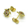 Oro Laminado Stud Earring, Gold Filled Style Turtle Design, with Multicolor Micro Pave, Polished, Golden Finish, 02.284.0048.1