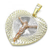 Oro Laminado Religious Pendant, Gold Filled Style Jesus and Heart Design, Diamond Cutting Finish, Tricolor, 05.380.0131