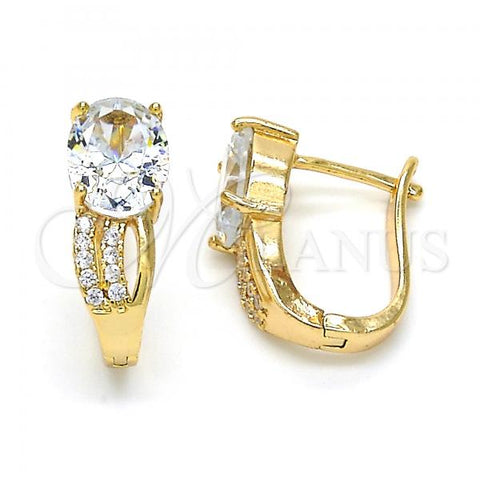 Oro Laminado Huggie Hoop, Gold Filled Style with White Cubic Zirconia and White Crystal, Polished, Golden Finish, 02.304.0006.10