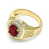 Oro Laminado Mens Ring, Gold Filled Style with Garnet Cubic Zirconia and White Micro Pave, Polished, Golden Finish, 01.266.0050.1.10