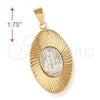 Oro Laminado Religious Pendant, Gold Filled Style Sagrado Corazon de Jesus Design, Diamond Cutting Finish, Two Tone, 5.197.009