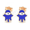 Sterling Silver Stud Earring, Hand of God Design, Blue Enamel Finish, Rose Gold Finish, 02.336.0161.1