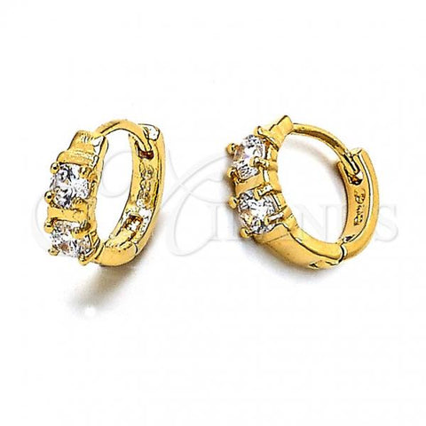 Oro Laminado Huggie Hoop, Gold Filled Style with White Cubic Zirconia, Polished, Golden Finish, 5.130.020