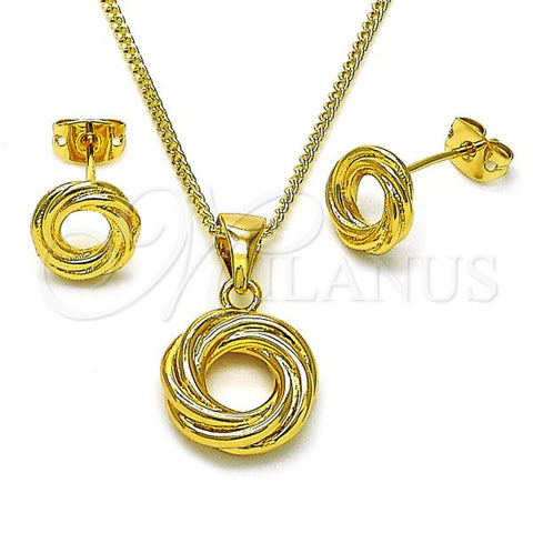Oro Laminado Earring and Pendant Adult Set, Gold Filled Style Love Knot and Twist Design, Polished, Golden Finish, 10.342.0177