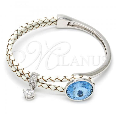 Rhodium Plated Individual Bangle, with Aquamarine Swarovski Crystals and White Micro Pave, Polished, Rhodium Finish, 07.239.0001 (03 MM Thickness, One size fits all)