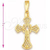 Oro Laminado Religious Pendant, Gold Filled Style Cross Design, Diamond Cutting Finish, Golden Finish, 5.190.008