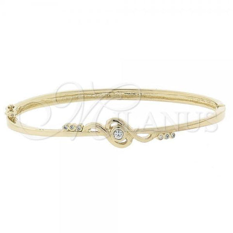 Oro Laminado Individual Bangle, Gold Filled Style Flower Design, with White Cubic Zirconia, Polished, Golden Finish, 07.156.0012 (09 MM Thickness, Size 5 - 2.50 Diameter)