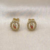 Oro Laminado Stud Earring, Gold Filled Style San Judas Design, with White Cubic Zirconia, Polished, Tricolor, 02.411.0055.1
