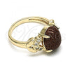 Oro Laminado Multi Stone Ring, Gold Filled Style Leaf Design, with Brown and White Micro Pave, Polished, Golden Finish, 01.284.0061.09