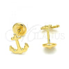 Oro Laminado Stud Earring, Gold Filled Style Anchor Design, Polished, Golden Finish, 02.09.0159