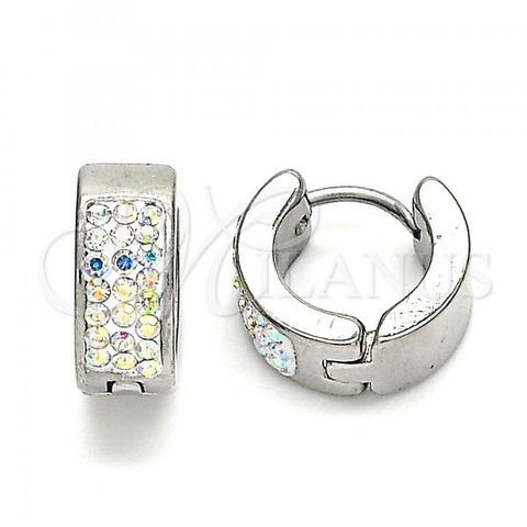Stainless Steel Huggie Hoop, with Aurore Boreale Crystal, Polished, Steel Finish, 02.230.0068.12