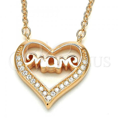 Sterling Silver Pendant Necklace, Heart and Mom Design, with White Cubic Zirconia, Polished, Rose Gold Finish, 04.336.0096.1.16