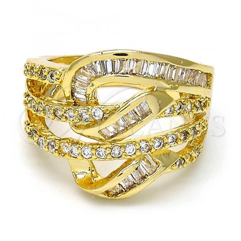 Oro Laminado Multi Stone Ring, Gold Filled Style with White Cubic Zirconia and White Micro Pave, Polished, Golden Finish, 01.99.0024.08 (Size 8)