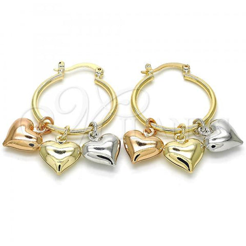 Oro Laminado Small Hoop, Gold Filled Style Heart Design, Polished, Tricolor, 02.63.2635.1.25