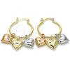 Oro Laminado Small Hoop, Gold Filled Style Heart Design, Polished, Tricolor, 02.63.2635.1.25