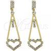 Oro Laminado Long Earring, Gold Filled Style Heart Design, with White Cubic Zirconia, Polished, Golden Finish, 5.110.007