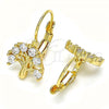 Oro Laminado Leverback Earring, Gold Filled Style Tree Design, with White Cubic Zirconia, Polished, Golden Finish, 02.210.0383