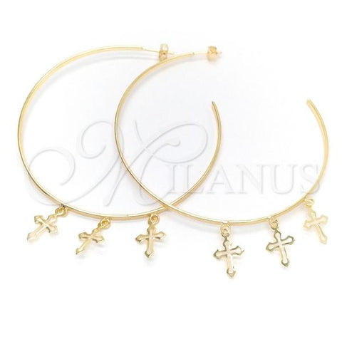 Oro Laminado Large Hoop, Gold Filled Style Cross Design, Polished, Golden Finish, 02.58.0073.70
