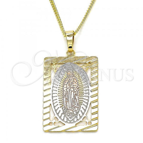 Oro Laminado Pendant Necklace, Gold Filled Style Guadalupe Design, Polished, Tricolor, 04.106.0055.20