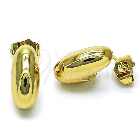 Oro Laminado Stud Earring, Gold Filled Style Chunky Design, Polished, Golden Finish, 02.156.0674