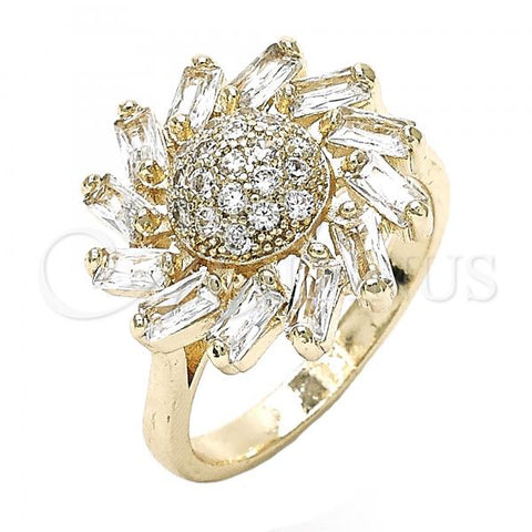 Oro Laminado Multi Stone Ring, Gold Filled Style Flower Design, with White Cubic Zirconia, Polished, Golden Finish, 01.210.0105.07 (Size 7)