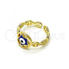 Oro Laminado Elegant Ring, Gold Filled Style Evil Eye and Star Design, Blue Enamel Finish, Golden Finish, 01.213.0021