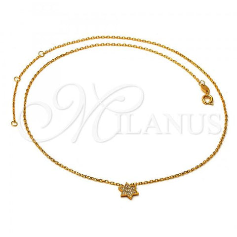 Oro Laminado Pendant Necklace, Gold Filled Style Star and Rolo Design, with White Micro Pave, Polished, Golden Finish, 04.91.0006