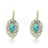 Oro Laminado Leverback Earring, Gold Filled Style Leaf Design, with Blue Topaz and White Crystal, Polished, Golden Finish, 02.122.0082.9