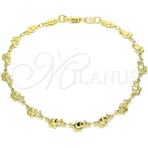 Oro Laminado Fancy Anklet, Gold Filled Style Elephant Design, Polished, Golden Finish, 03.326.0013.10